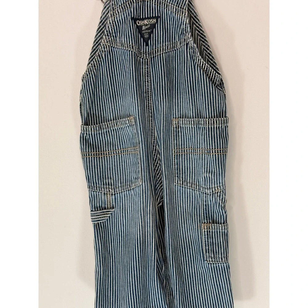 OshKosh B'gosh Bib Overalls Blue Railroad Striped Denim One Piece 2015 12 months
